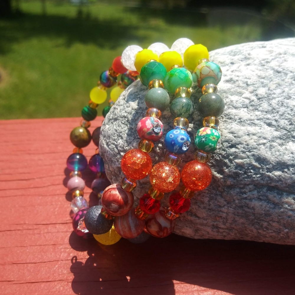 HAND CRAFTED Gem Beaded Bracelet Cute Festival Art